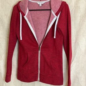 Red and White Zip Up Hoody